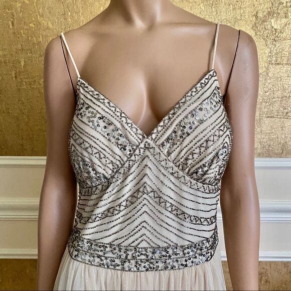 NEW MARINA champagne embellished beaded maxi ballroom prom wedding gown 12 - Picture 5 of 11